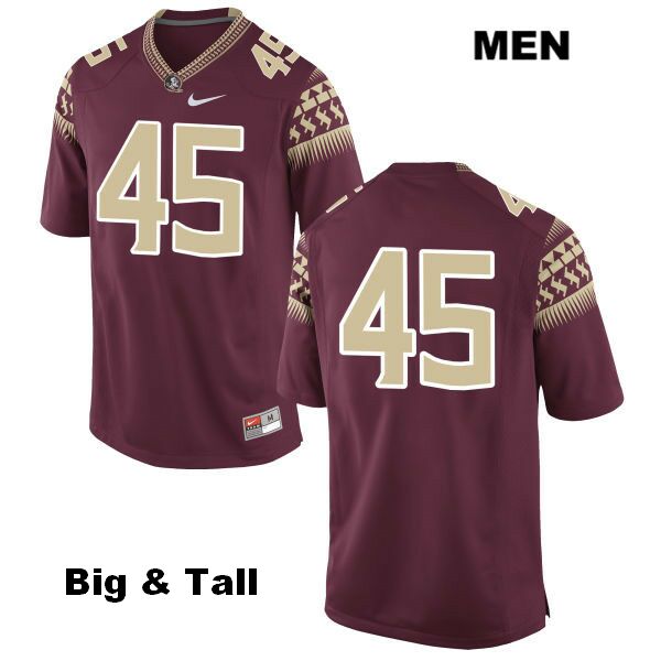 Men's NCAA Nike Florida State Seminoles #45 Demetrius Artis College Big & Tall No Name Red Stitched Authentic Football Jersey ZZM3669ZA